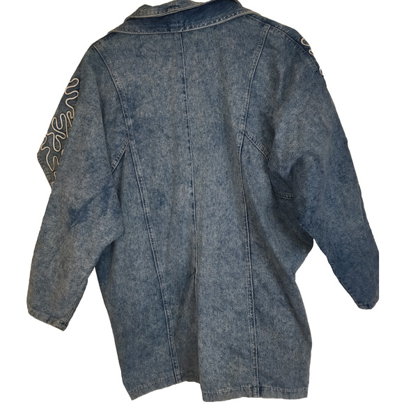 Vintage 80s Denim Jean Jacket Coat Women's S Western Yoke Stonewashed Snaps - Picture 10 of 16